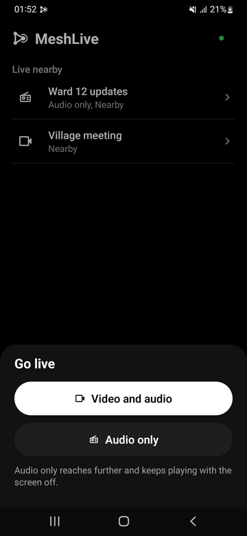 Go live: video, or audio only